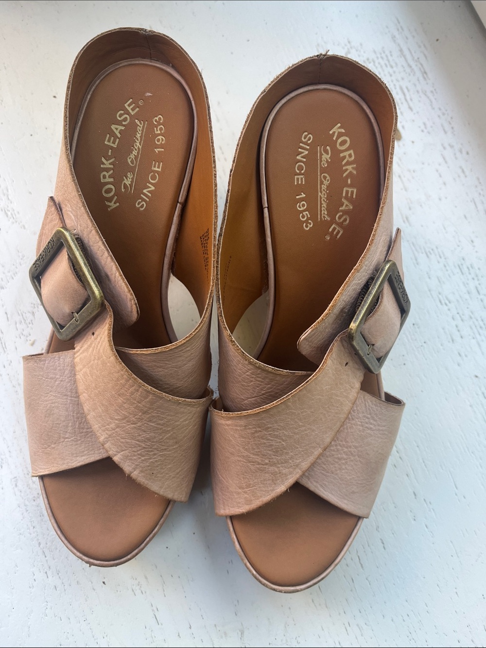 Kork-Ease Women's Nude/Tan Leather Buckle Slide Mules
